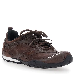 Radar Brown Low Top Sneakers with Logo Patch on the Tongue in Leather for Men