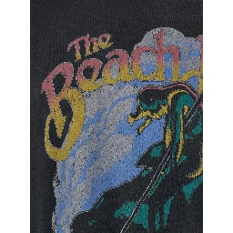 Black Crew Neck T-Shirt with Maxi Print on Front and Back in Cotton for Men