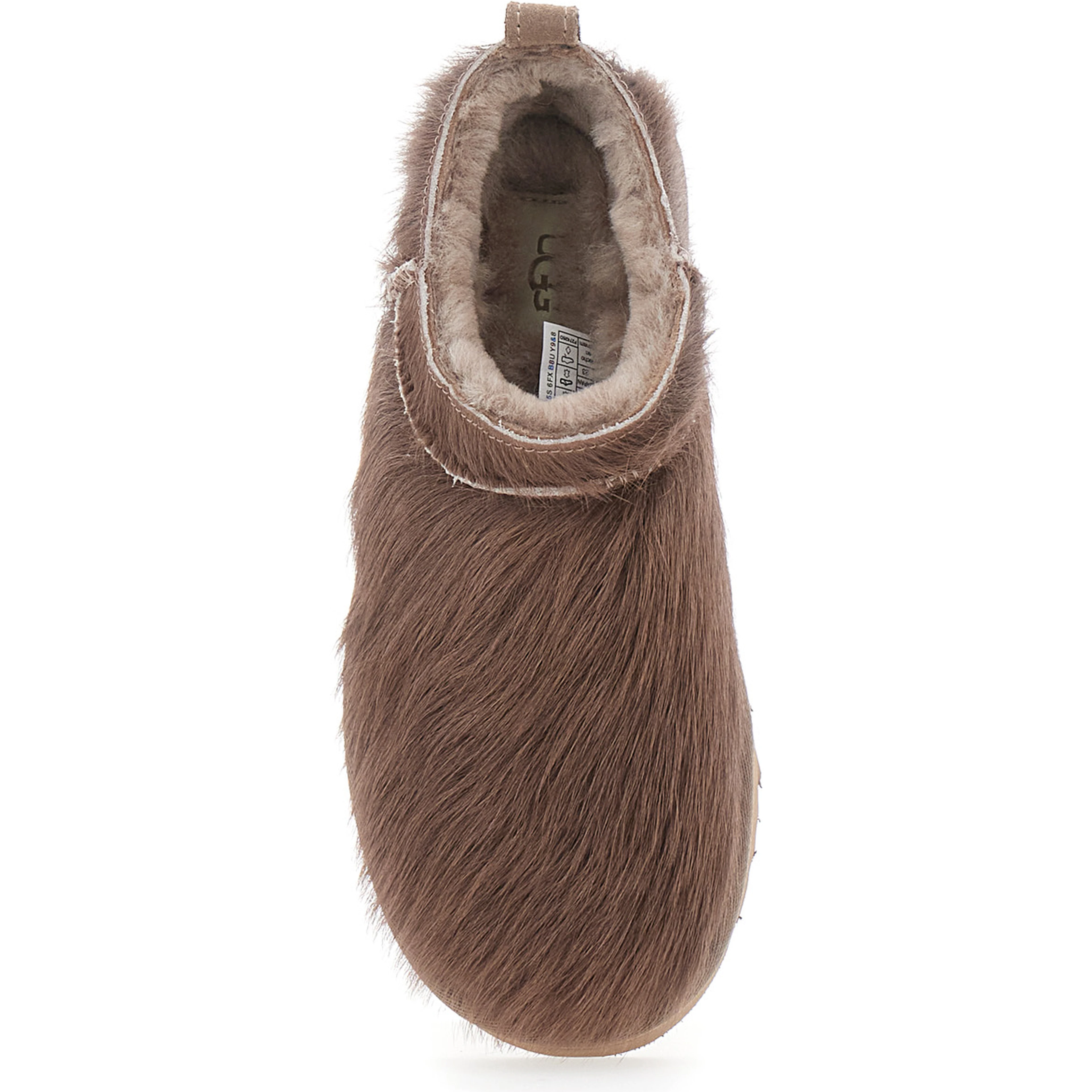 Brown Mules with logo patch on the side in fur for women