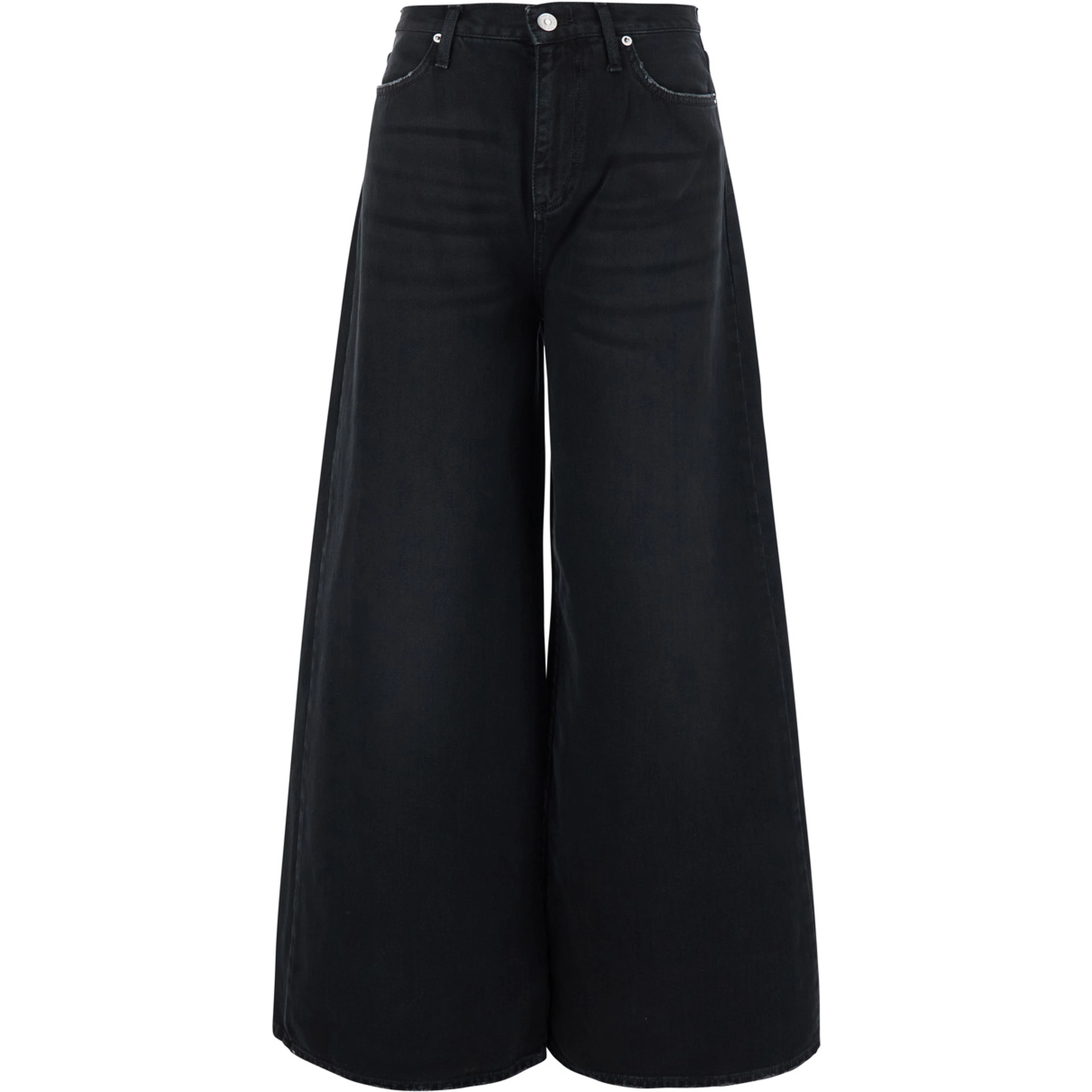 Black Jeans with Logo Patch on the Back and Wide Leg in Denim for Women