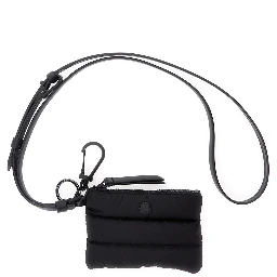 Caradoc Black Cardholder with Logo Patch on the Front and Adjustable and Removable Strap in Fabric for Men