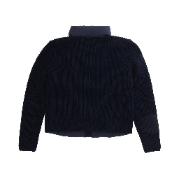 Blue Sweater with high collar and front logo patch in cotton and Tech Fabric Girl