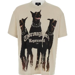 White Crew neck T-shirt with large print on the front in cotton for men