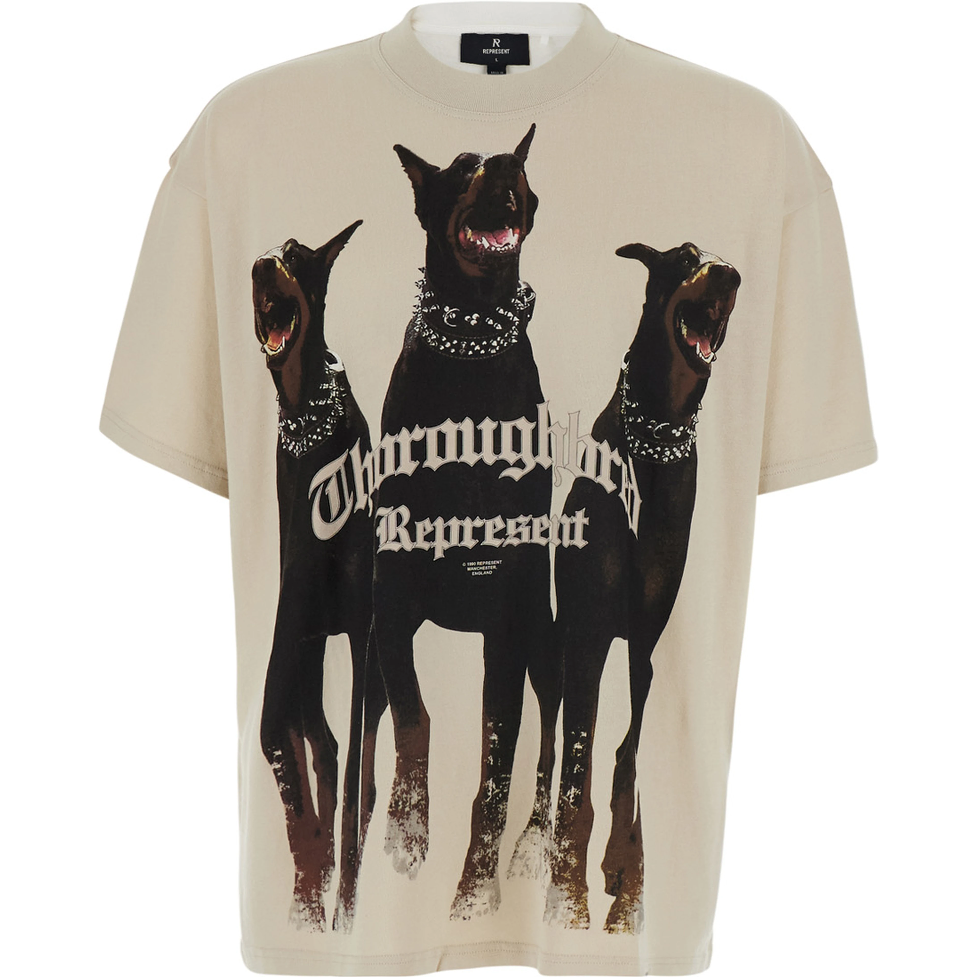 White Crew neck T-shirt with large print on the front in cotton for men