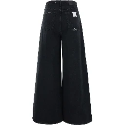 Black Jeans with Logo Patch on the Back and Wide Leg in Denim for Women