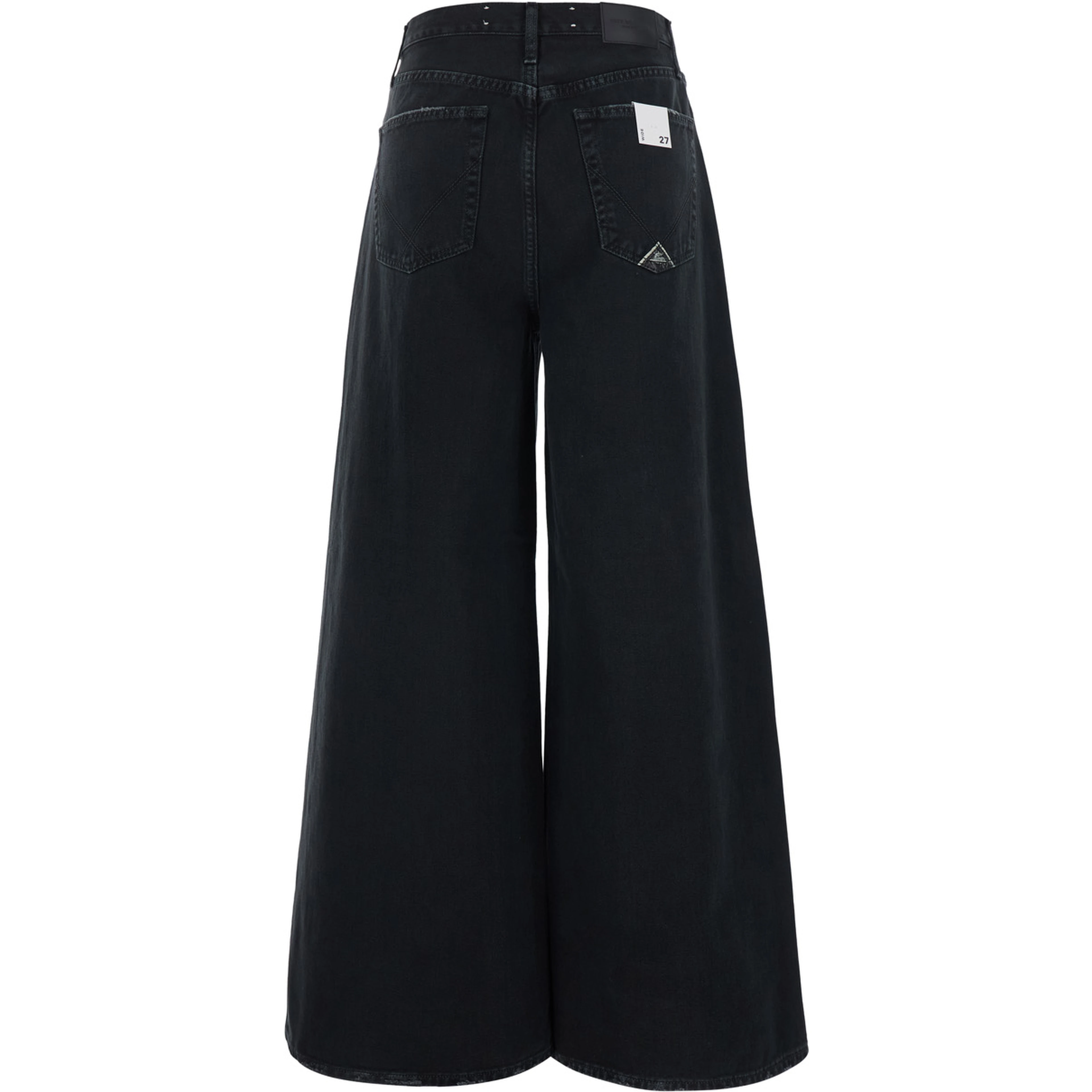 Black Jeans with Logo Patch on the Back and Wide Leg in Denim for Women
