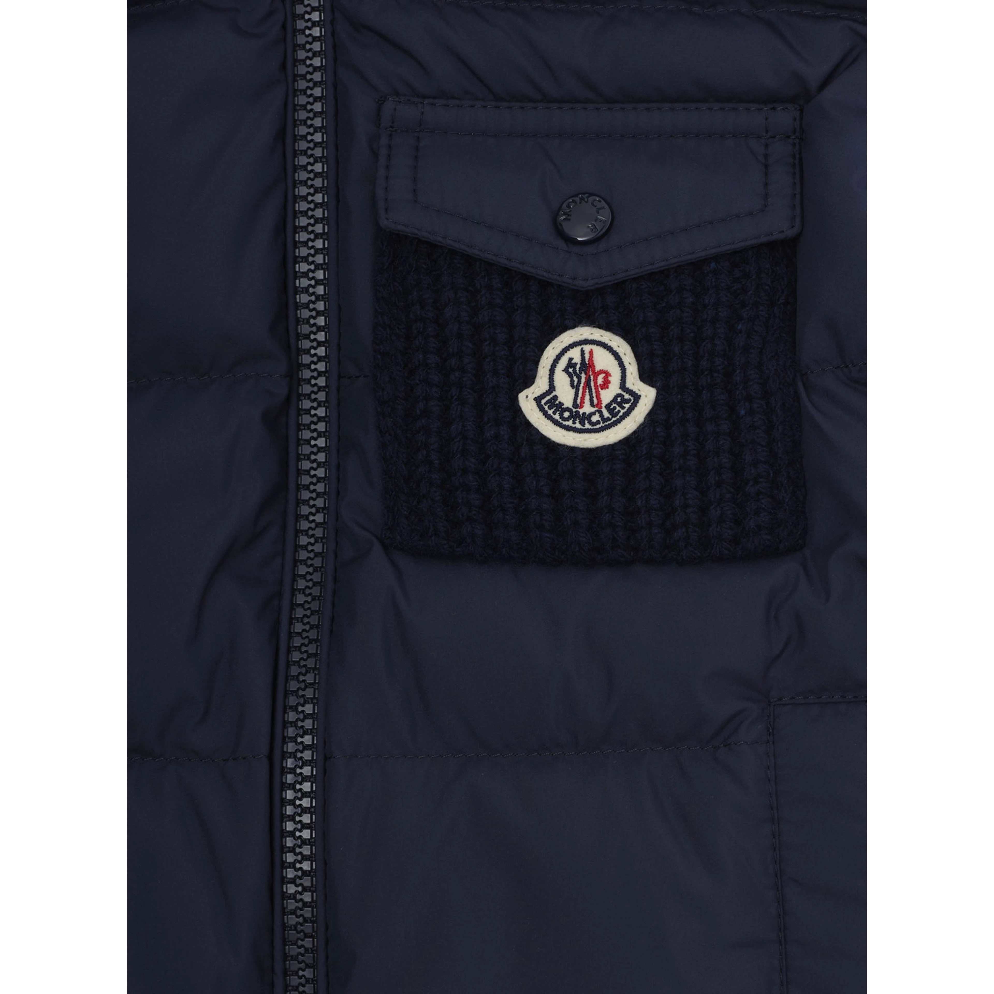 Blue Sweater with high collar and front logo patch in cotton and Tech Fabric Girl