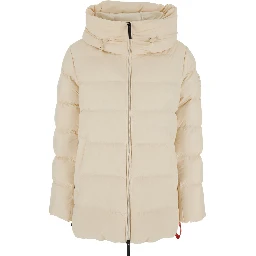 LEVI Cream white Down jacket with zip and logo patch on the sleeve in Tech Fabric women