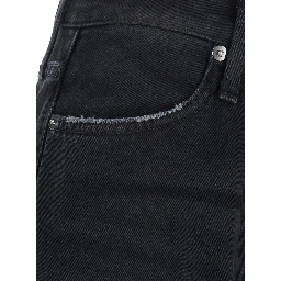 Black Jeans with Logo Patch on the Back and Wide Leg in Denim for Women