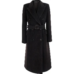 Jole brown Double-breasted coat with Peak revers and waist belt in wool for women