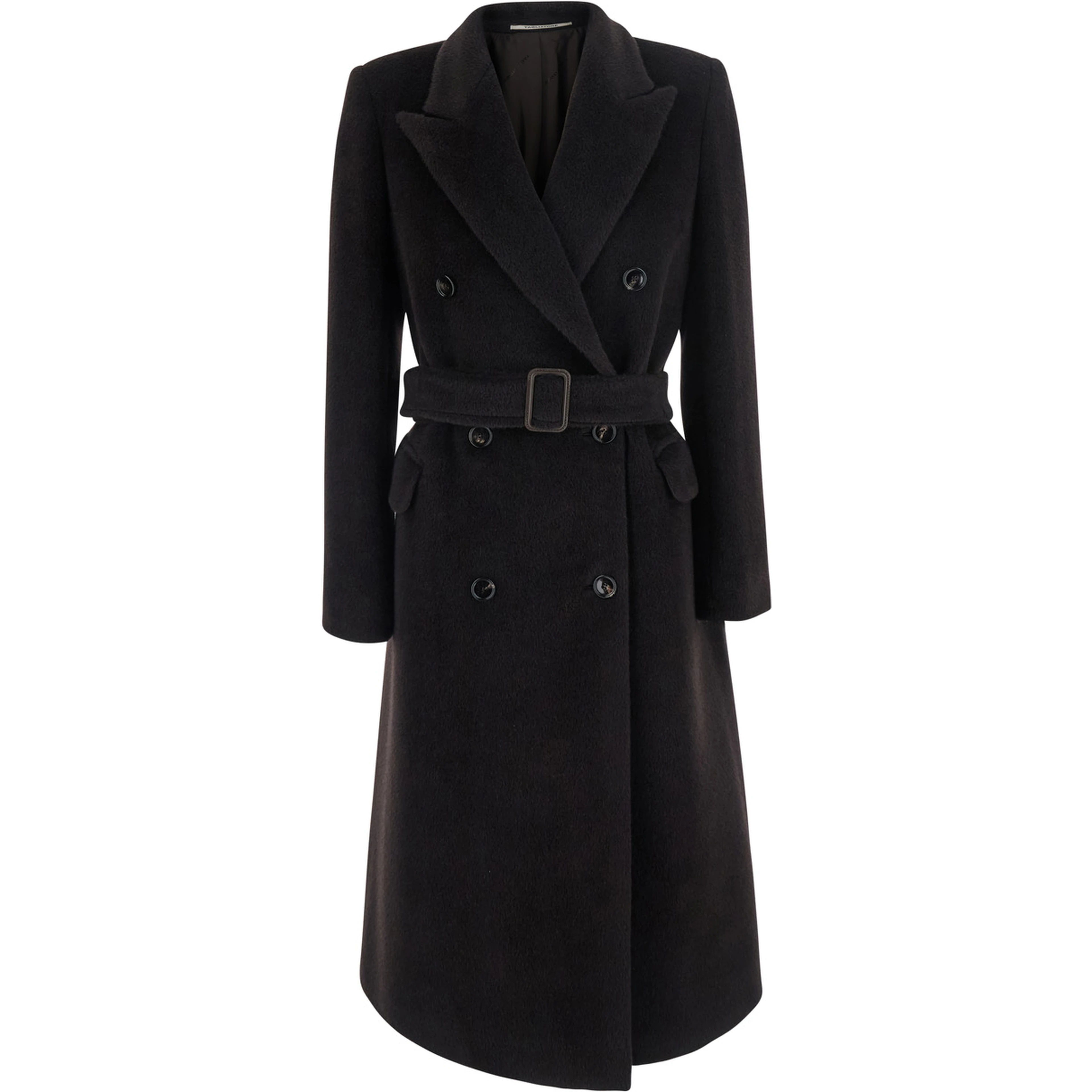 Jole brown Double-breasted coat with Peak revers and waist belt in wool for women
