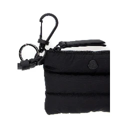 Caradoc Black Cardholder with Logo Patch on the Front and Adjustable and Removable Strap in Fabric for Men