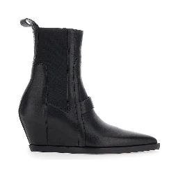 SHARP WEDGE SLIVER Black Ankle Boots with pointed design and tapered wedge in leather for women