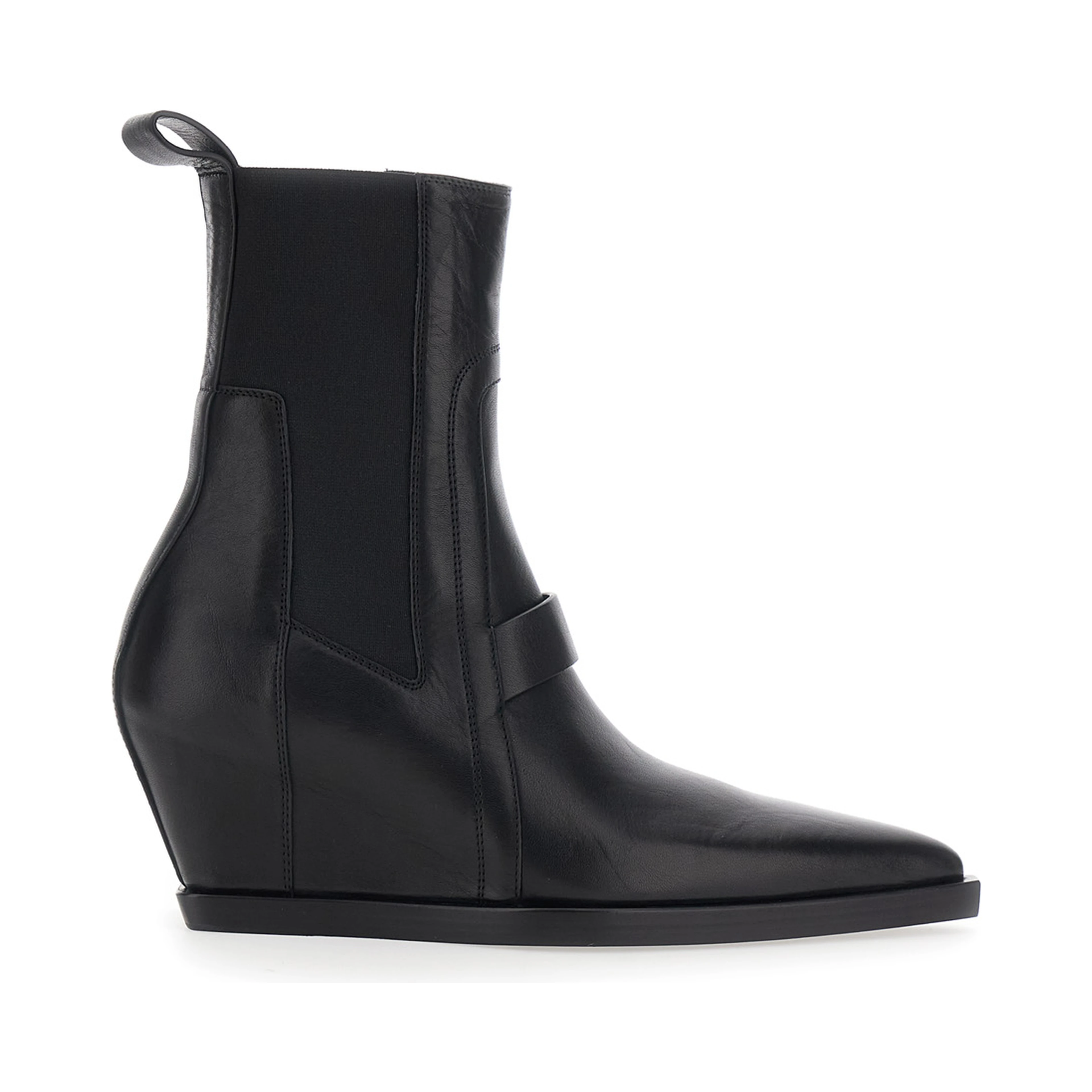 SHARP WEDGE SLIVER Black Ankle Boots with pointed design and tapered wedge in leather for women
