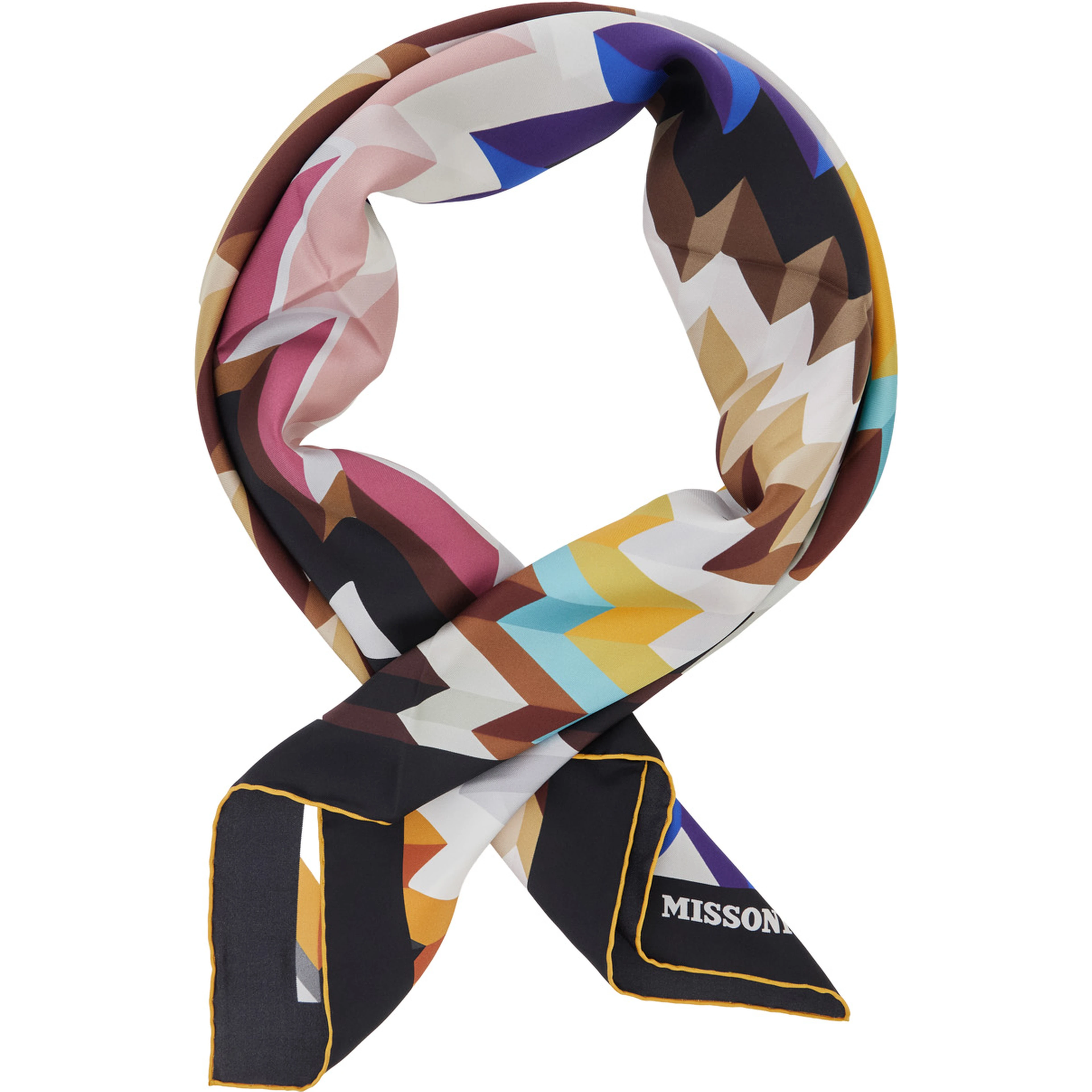 Multicolor scarf with logo lettering and striped motif in silk for women