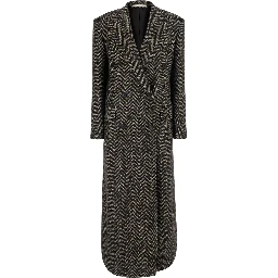 Brown Double-breasted coat with herringbone motif in wool blend Women