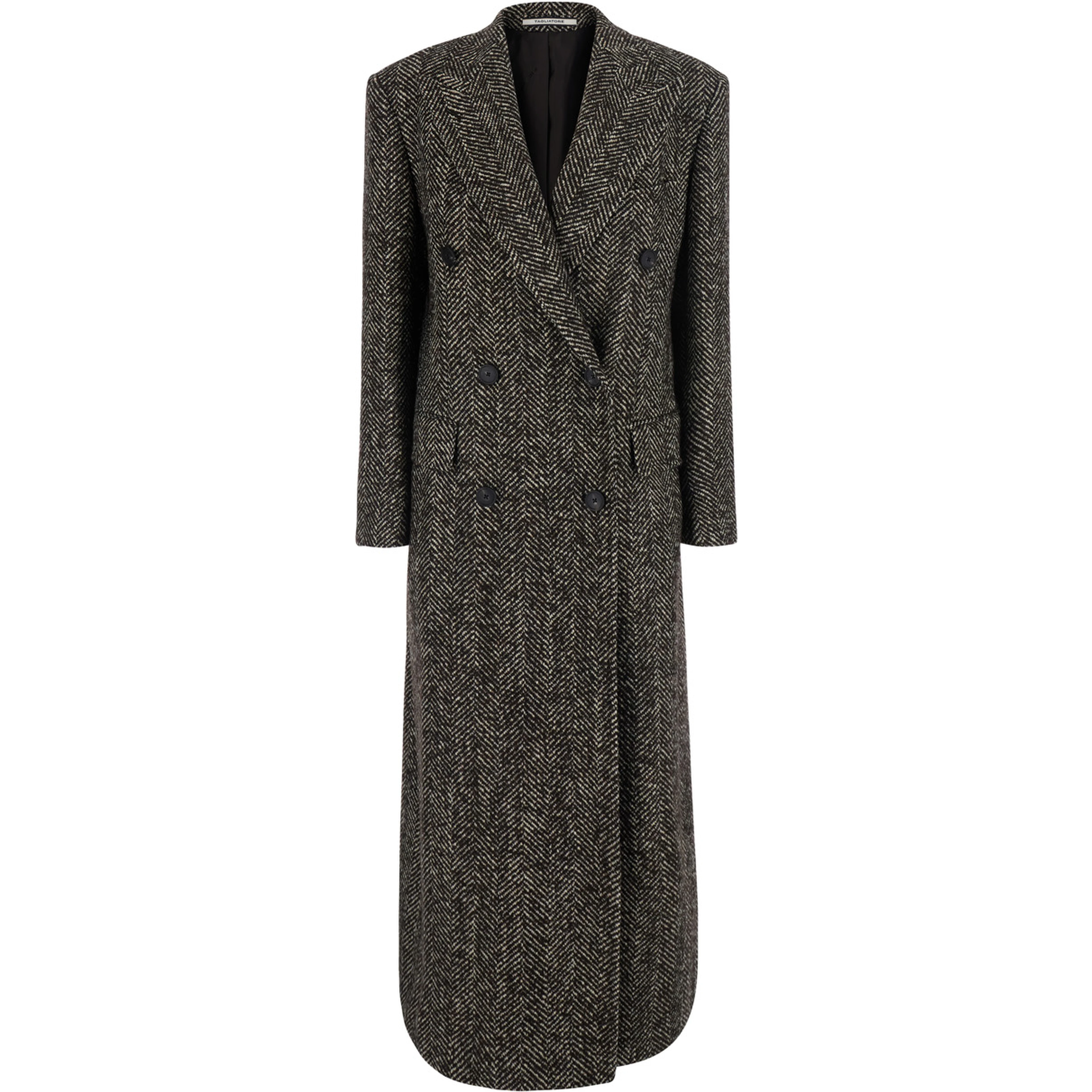 Brown Double-breasted coat with herringbone motif in wool blend Women