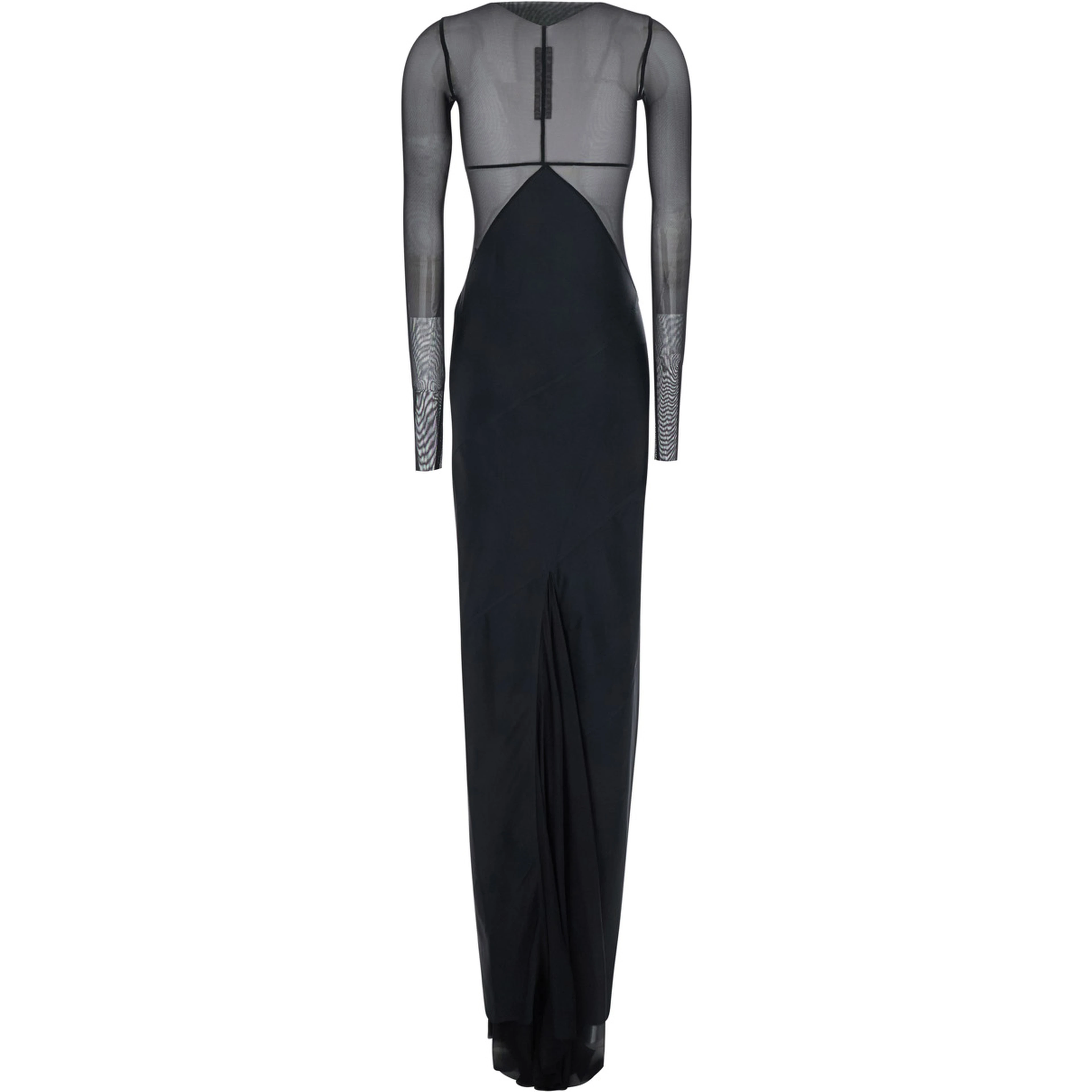 Black Long dress with Boat neckline and geometric seams in wool for women