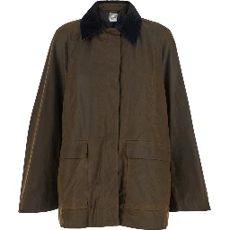 Jacket with Ribbed Collar and Double Vent on the Back in Brown Cotton for Women