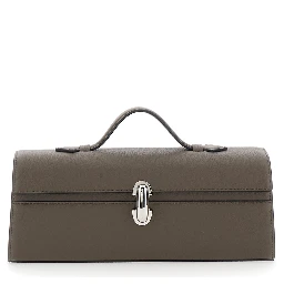 Symmetry Brown Slim Handbag with Top Handle and Turnlock Closure in Leather for Women