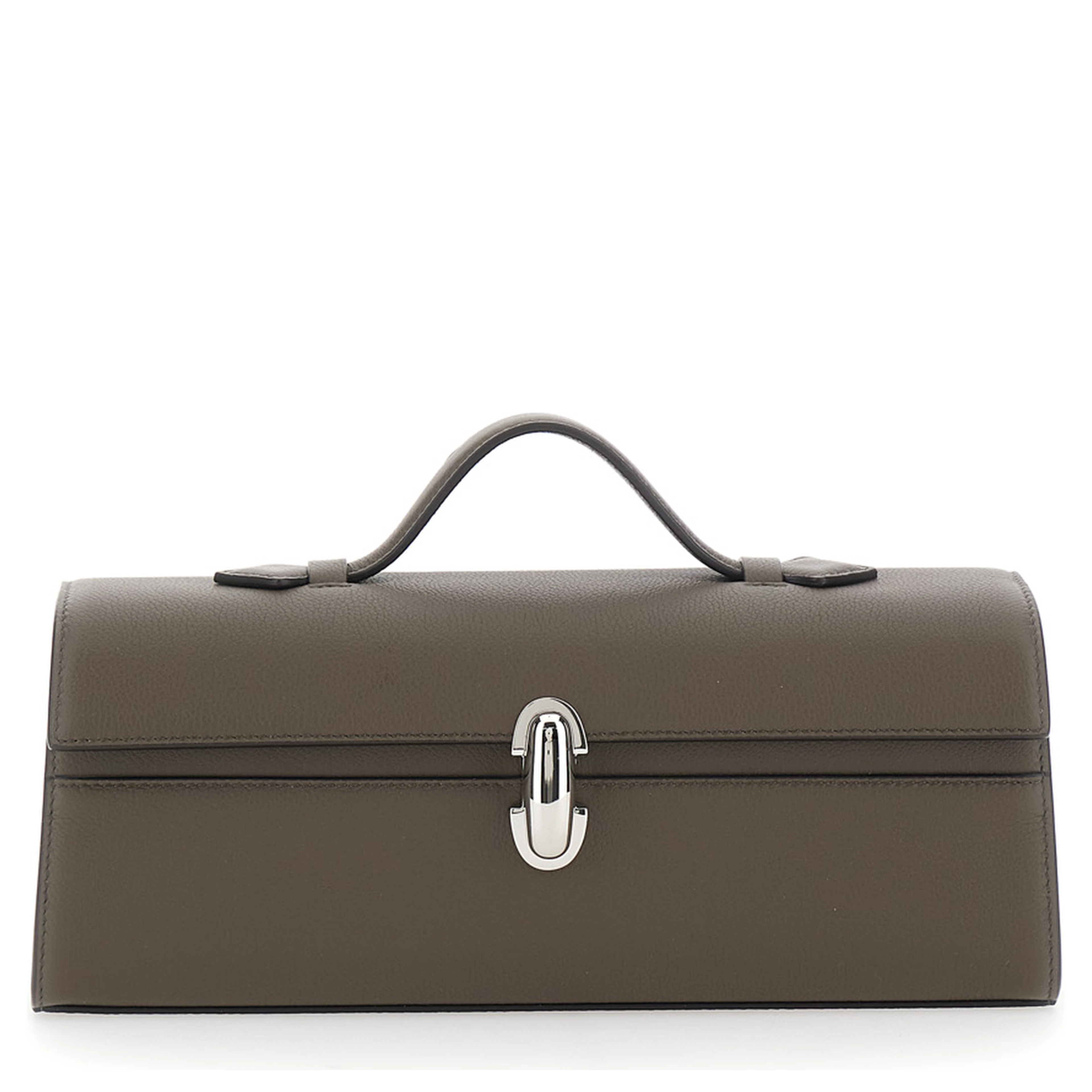 Symmetry Brown Slim Handbag with Top Handle and Turnlock Closure in Leather for Women