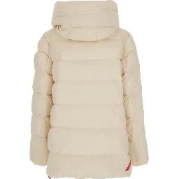 LEVI Cream white Down jacket with zip and logo patch on the sleeve in Tech Fabric women