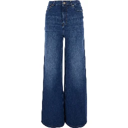 Blue Jeans with logo patch on the back and wide leg in denim for women