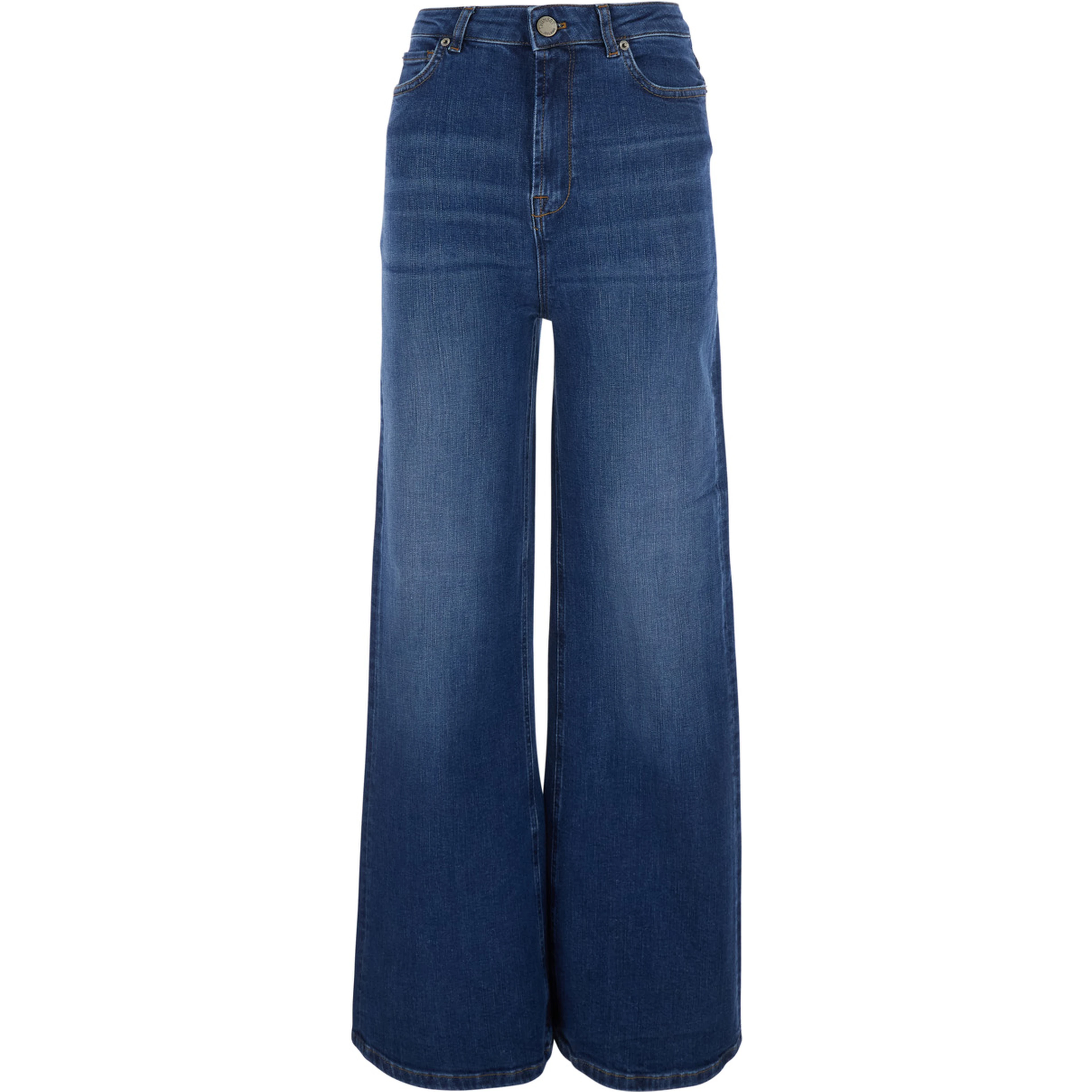 Blue Jeans with logo patch on the back and wide leg in denim for women