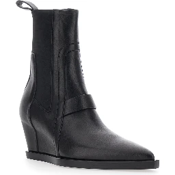 SHARP WEDGE SLIVER Black Ankle Boots with pointed design and tapered wedge in leather for women