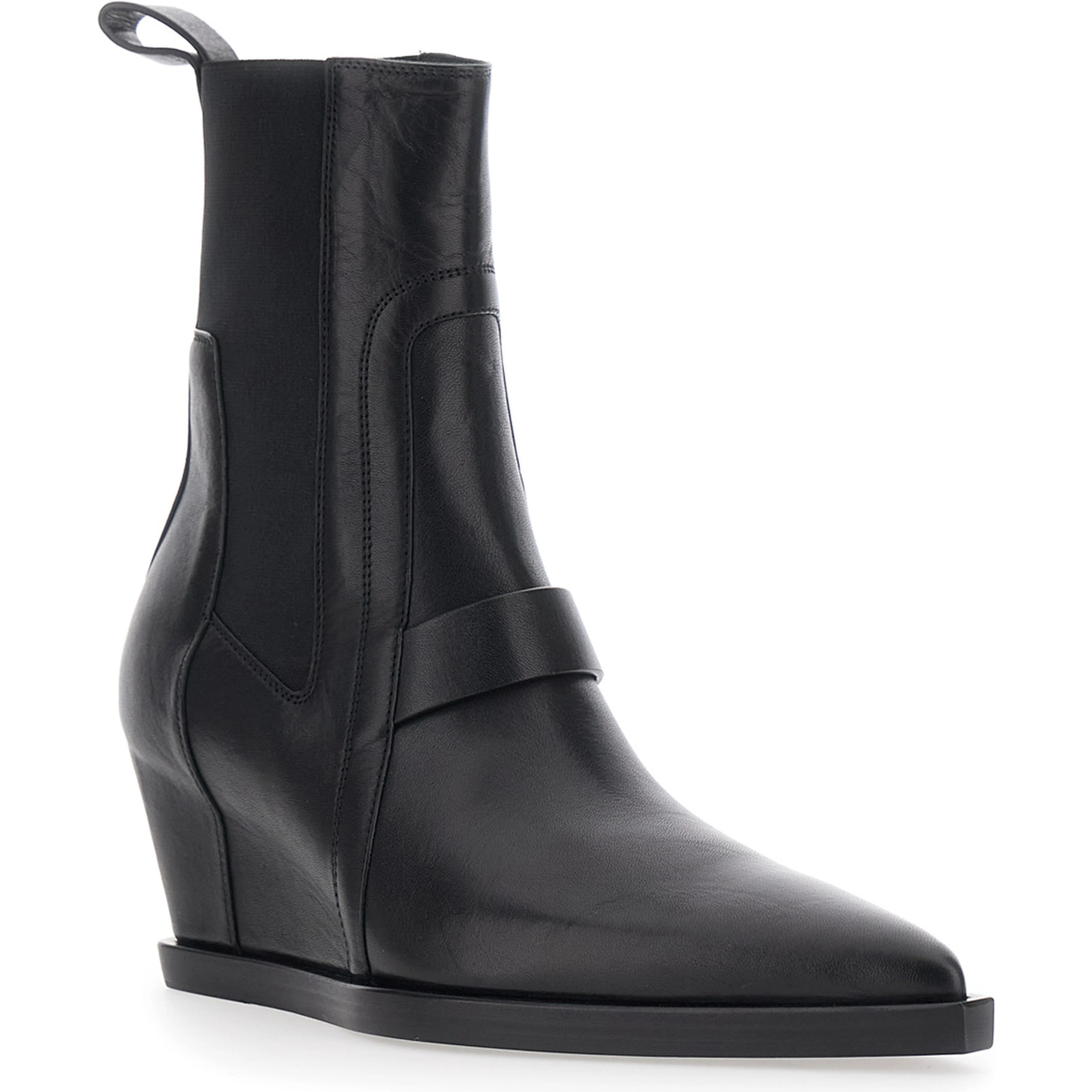 SHARP WEDGE SLIVER Black Ankle Boots with pointed design and tapered wedge in leather for women