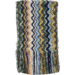 multicolor Scarf with all-over Zig Zag motif and fringed edge in fabric for women