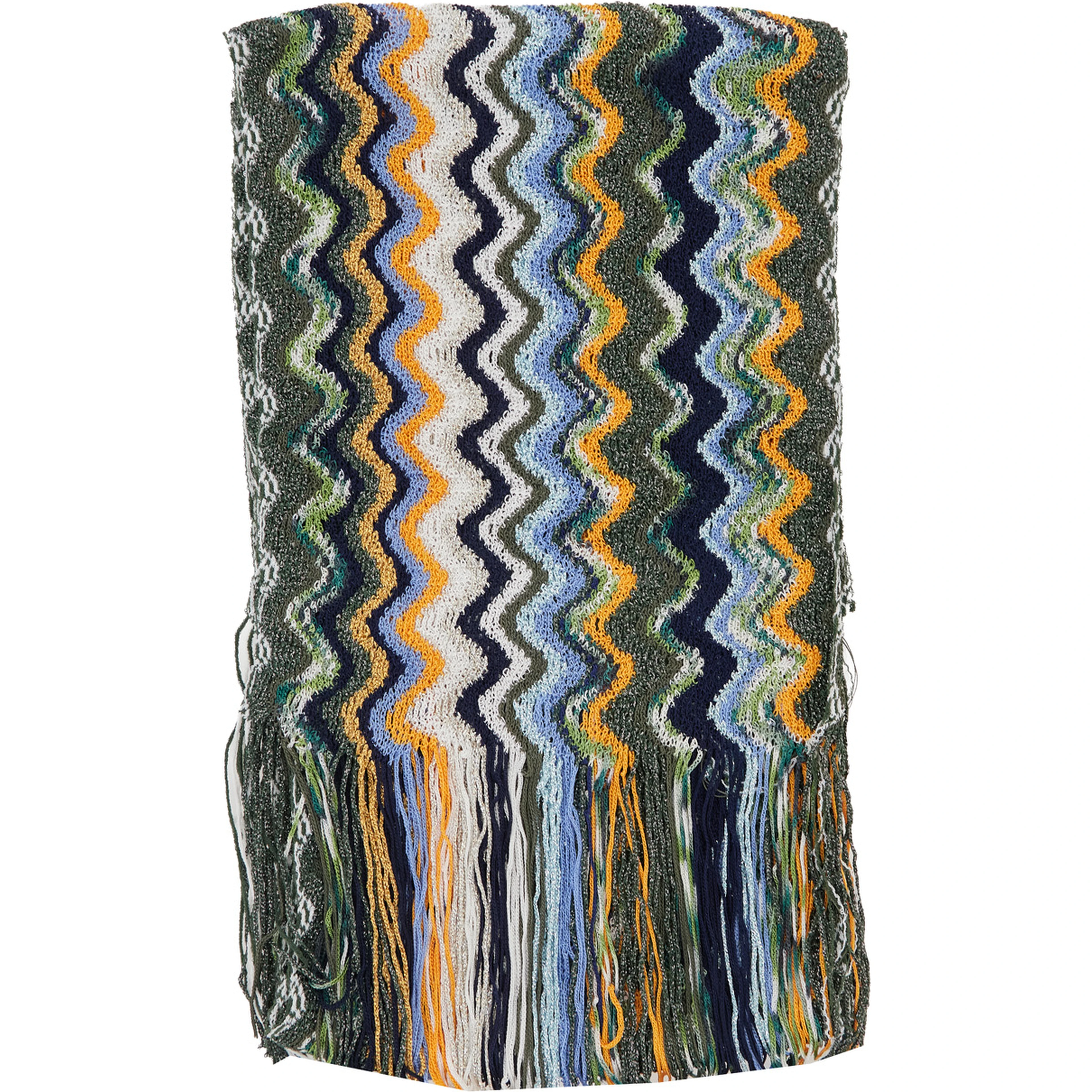 multicolor Scarf with all-over Zig Zag motif and fringed edge in fabric for women