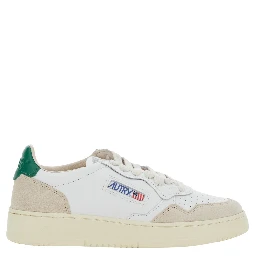 Low Top Sneakers Medalist with Green Suede Details in White Leather for Women