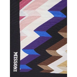 Multicolor scarf with logo lettering and striped motif in silk for women