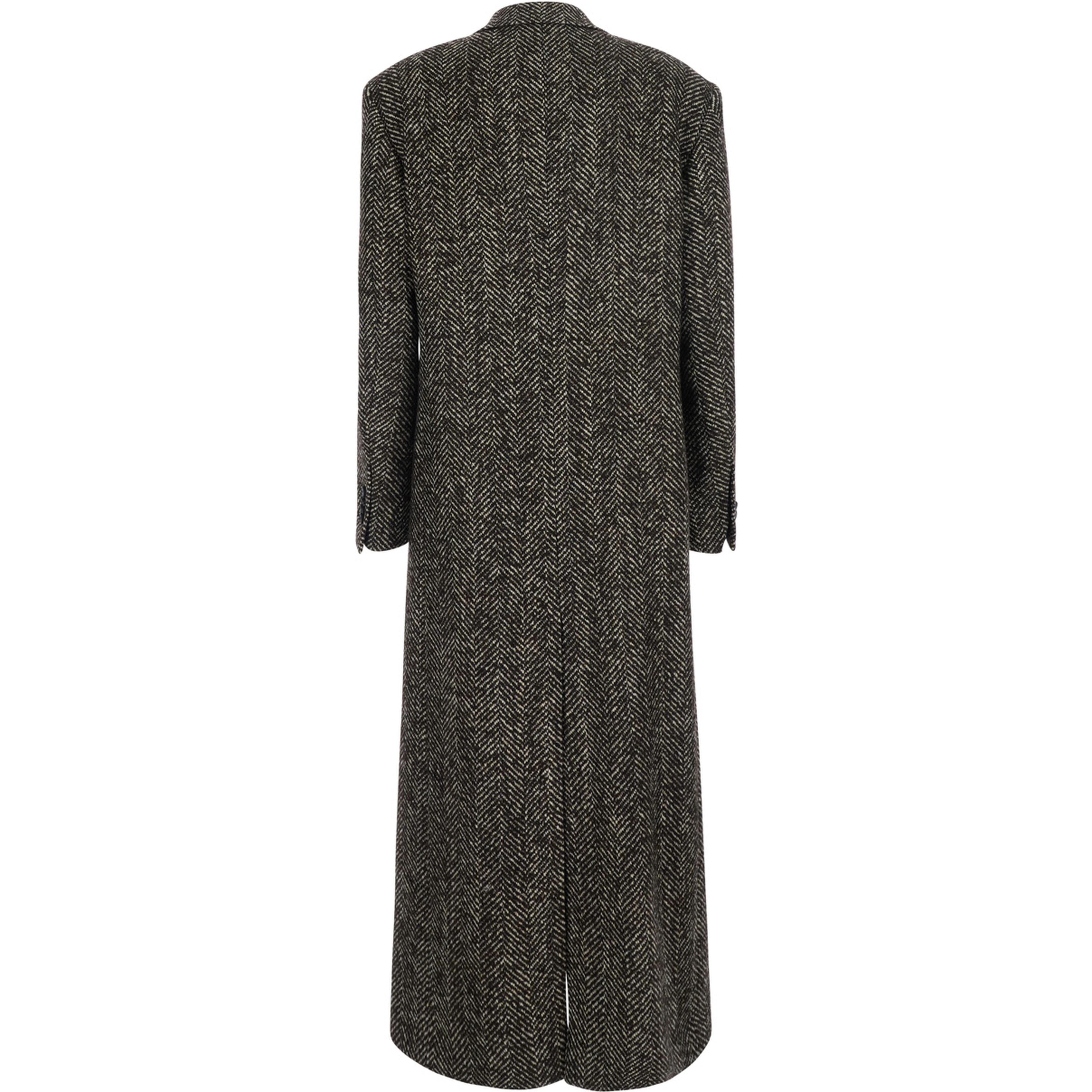 Brown Double-breasted coat with herringbone motif in wool blend Women