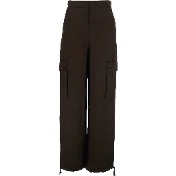 Brown Pants with two patch pockets on the side and drawstring hem in tech fabric for women