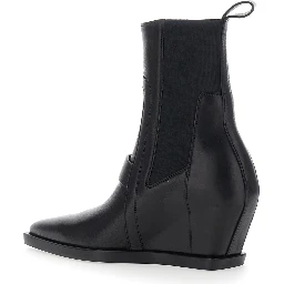 SHARP WEDGE SLIVER Black Ankle Boots with pointed design and tapered wedge in leather for women