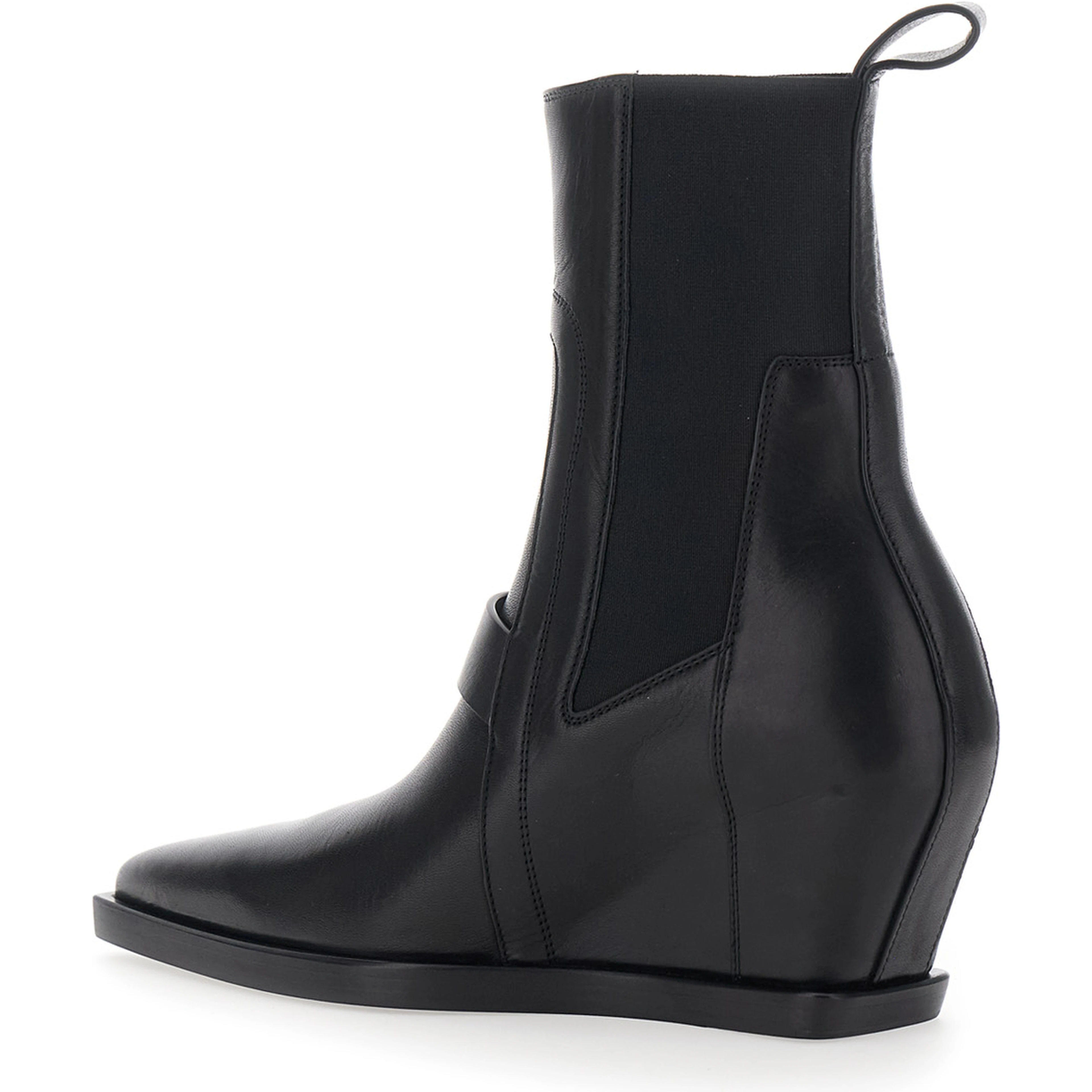 SHARP WEDGE SLIVER Black Ankle Boots with pointed design and tapered wedge in leather for women