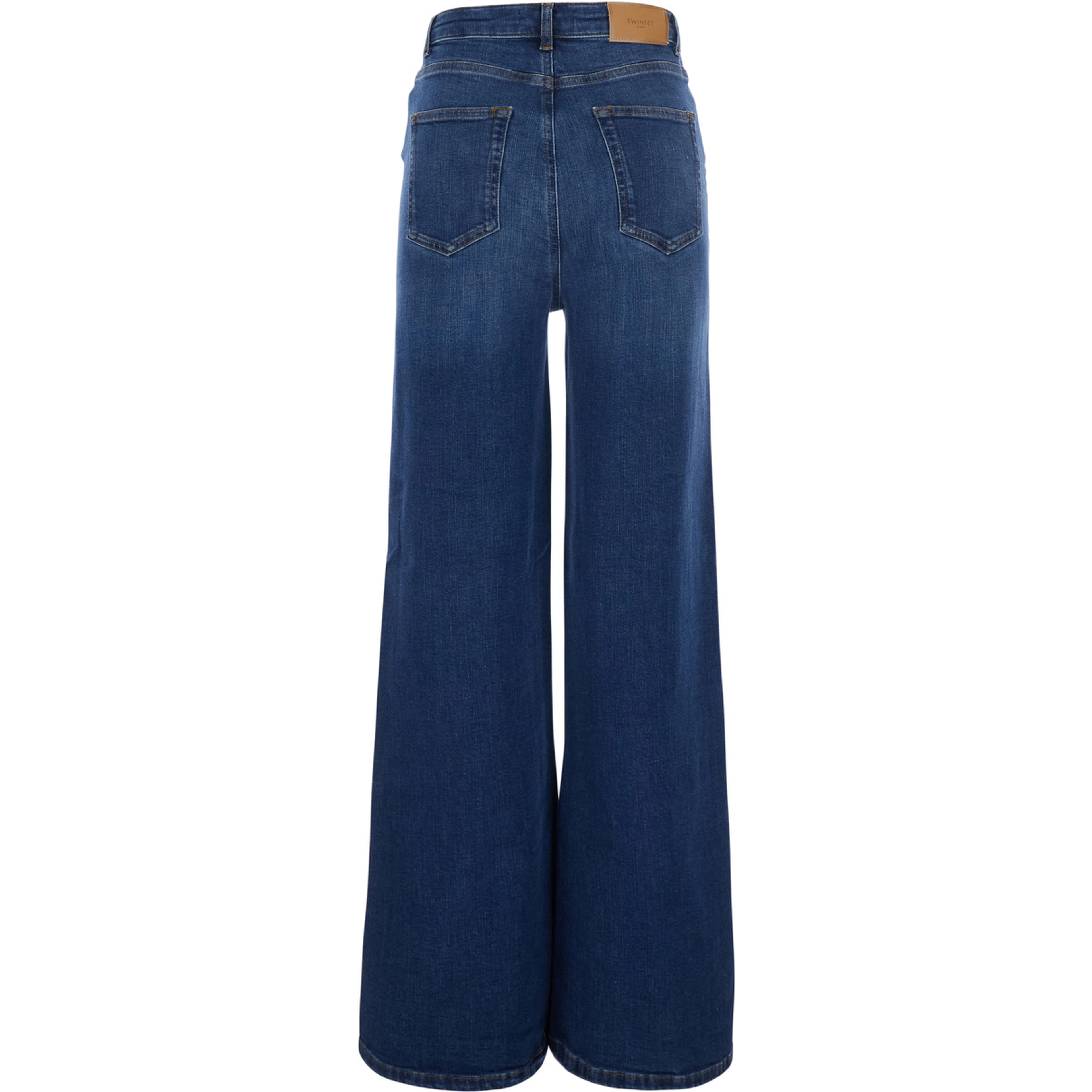 Blue Jeans with logo patch on the back and wide leg in denim for women