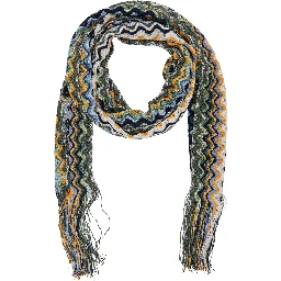 multicolor Scarf with all-over Zig Zag motif and fringed edge in fabric for women