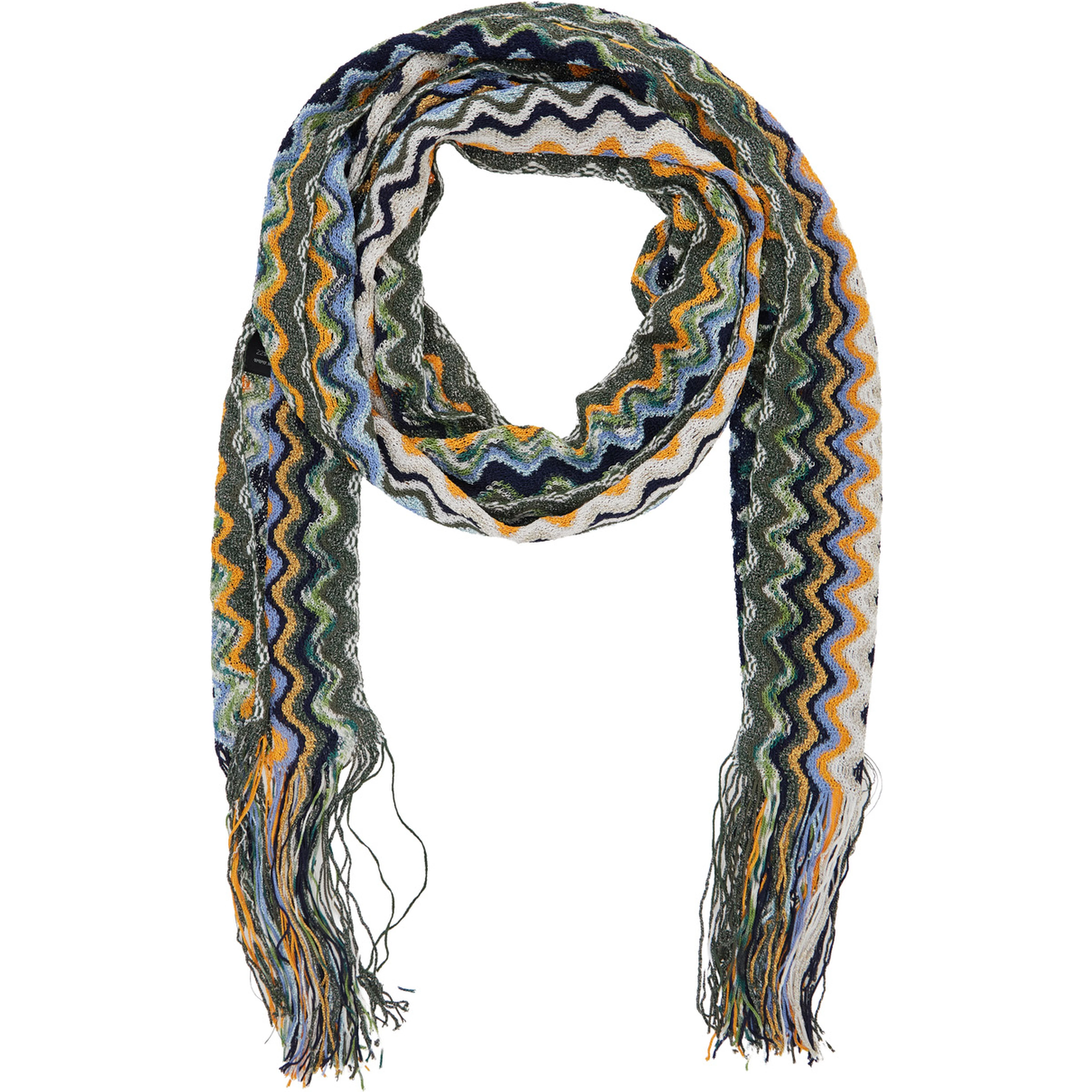 multicolor Scarf with all-over Zig Zag motif and fringed edge in fabric for women