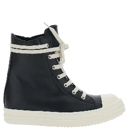Black Sneakers with Oversized Decorative Laces and Zip Closure on the Side in Leather for Women