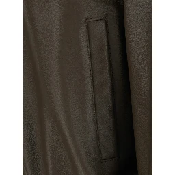 Green Bomber jacket with removable fur collar in leather for women