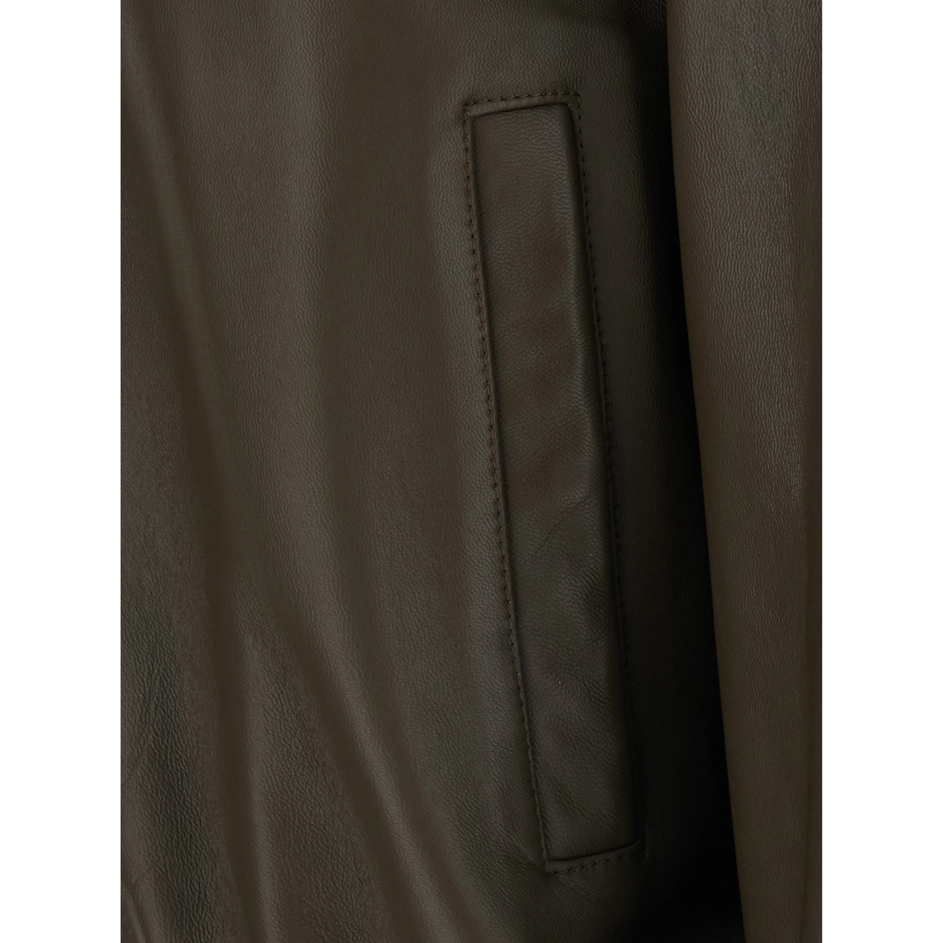 Green Bomber jacket with removable fur collar in leather for women