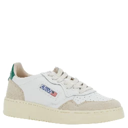 Low Top Sneakers Medalist with Green Suede Details in White Leather for Women
