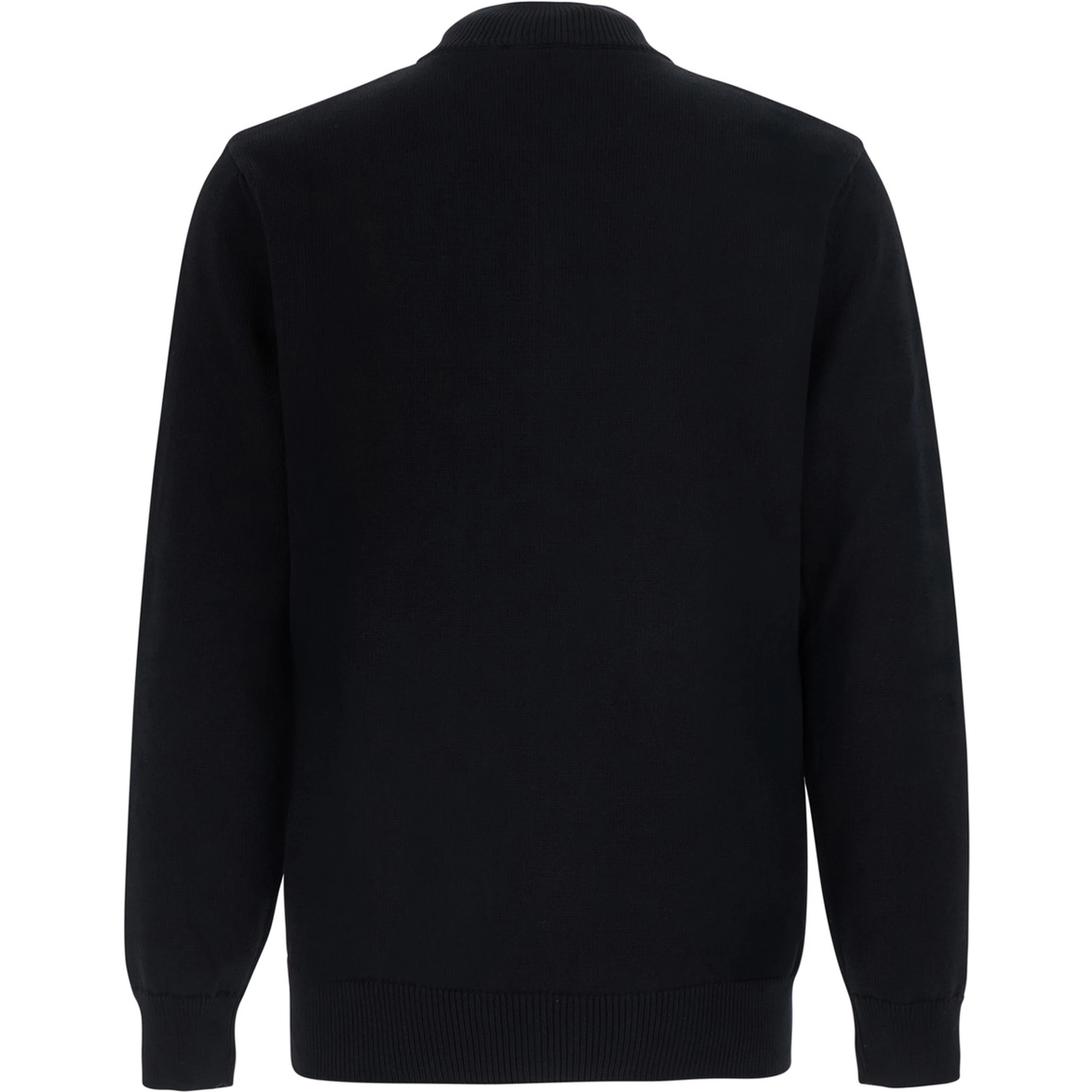 Black Crew Neck Sweater with Half Zip Closure on the Front and Logo Embroidery on the Front in Cotton for Men