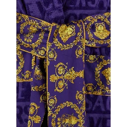 purple Bathrobe with Baroque print and all-over logo in cotton home