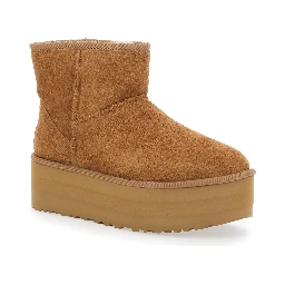 Ankle Boots Classic Mini Platform with Oversized Platform in Brown Suede for Women