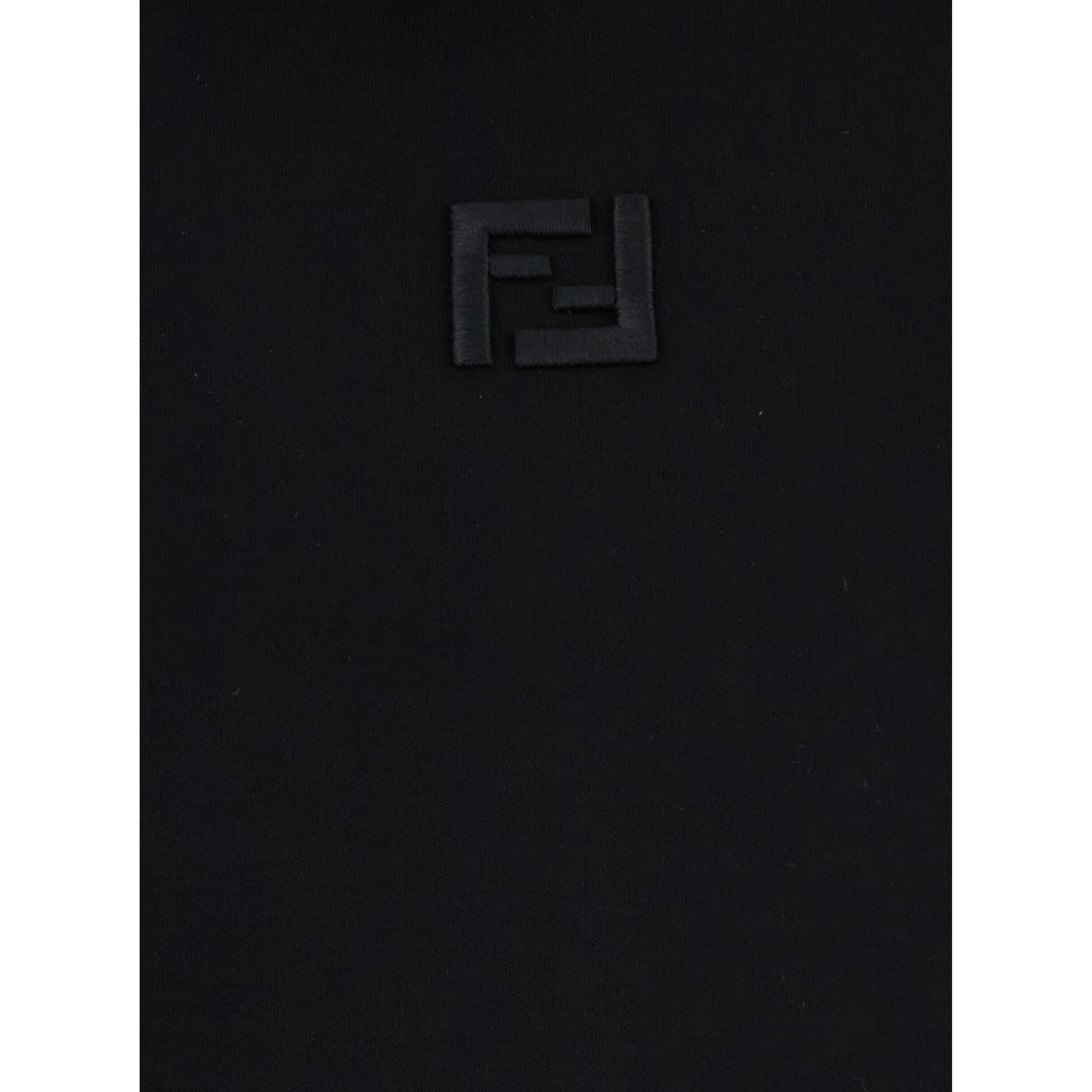 Black Hoodie with fixed hood and FF embroidery on the front in cotton for men