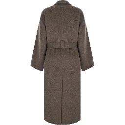 Brown Coat with off-center closure and belt in Blend wool for women